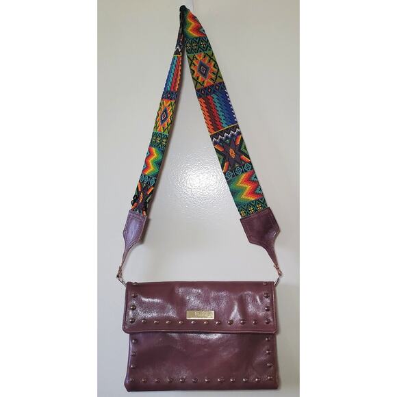 Draco Handbags - Draco Studded Leather Crossbody Purse Bag Clutch Colorfully Beaded Guitar Strap